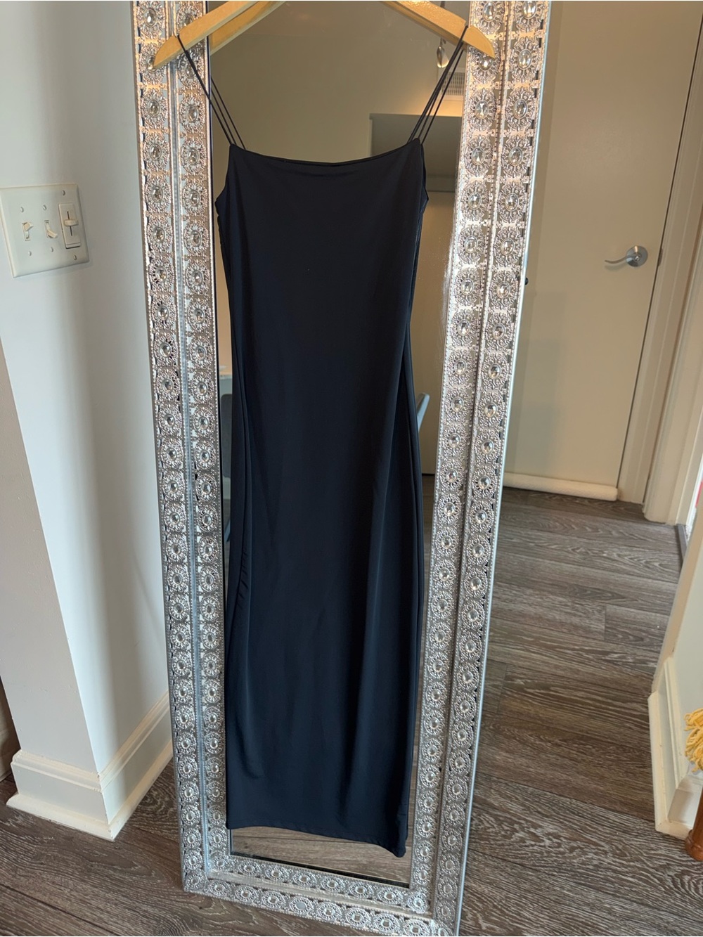 Zara Black Maxi Slip Dress with Double Spaghetti Straps